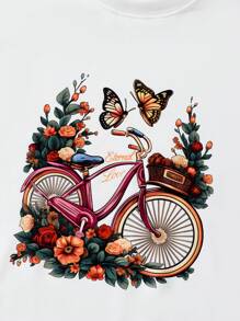 少女卡通印花長袖t卹 - 白色 - 查看 4