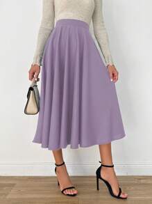 EURMUSE High Waisted Flared Skirt - Purple - View 5