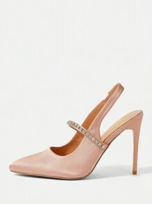 CUCCOO CHICEST Đồ trang trí Rhinestone Giày Slingback Quý cô Giày cao gót Giày nữ Baotou - Hồng - Xem 3