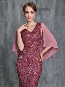 Women's Draped Back Sequin Mermaid Hem Formal Dress - Dusty Pink - View 4