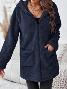SHEIN LUNE 泰迪熊貼袋連帽保暖外套 - 藏蓝色 - 查看 7