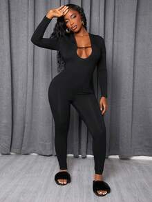 Slaydiva Women'S Hollow Out Long Sleeve Unitard Jumpsuit - Black - View 6