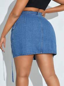 SHEIN SXY Kích thước lớn Của phụ nữ Cargo Váy Denim Với Túi - Rửa trung bình - Xem 2