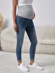 SHEIN Thai sản Đau khổ Quần jean bạn trai Với Vòng eo có thể điều chỉnh - Nhiều màu - Xem 5