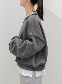 DAZY Drop Shoulder Stitch Detail Pullover Without Tee - Grey - View 4