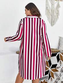Celure 大尺碼條紋襯衫連衣裙無腰帶 - 彩色 - 查看 2