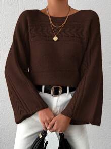 EURMUSE Sudadera Con Mangas Estilo Murciélago Y Un Solo Color Para Mujeres - Marrón - Ver 5