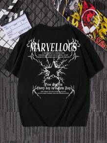 Manfinity EMRG Nam Ngắn tay Dệt kim Áo thun Với Slogan Và In Sao - màu đen - Xem 2