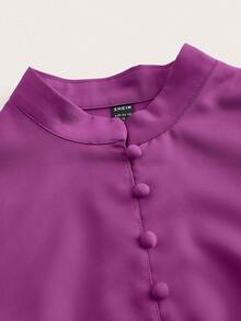 SHEIN DECDS Solid Color Lantern Sleeve Shirt - Purple - View 4