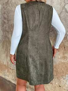 SHEIN LUNE Plus Size Sleeveless Zipper Up Shift Dress - Army Green - View 2