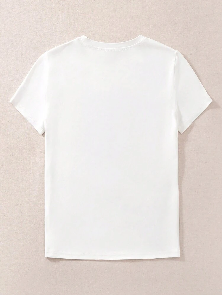 Letter Print Round Neck Short Sleeve Casual T-shirt