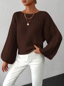 EURMUSE Sudadera Con Mangas Estilo Murciélago Y Un Solo Color Para Mujeres - Marrón - Ver 3