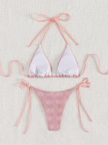 Swim Mod Summer Embroidered Triangle Cup Bikini Set With Tie-Knot Side And Hollow Out Details