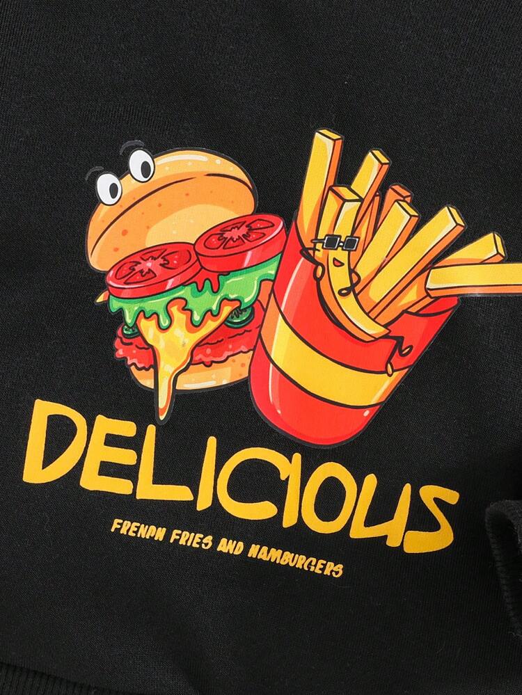 Baby Girls' Hamburger And French Fries Printed Long Sleeve Sweatshirt, Elastic Waist Long Pants 3pcs Set