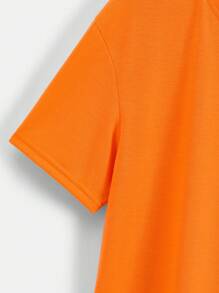 INAWLY Solid Color Round Neck Short-sleeved T-shirt - Orange - View 3