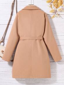 Teen Girls' Lapel Collar Double-breasted Belted Woolen Coat - Apricot - View 2