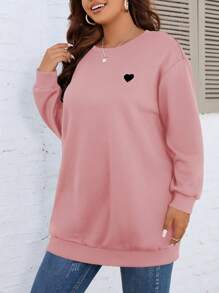 SHEIN LUNE Plus Heart Print Drop Shoulder Sweatshirt - Pink - View 4