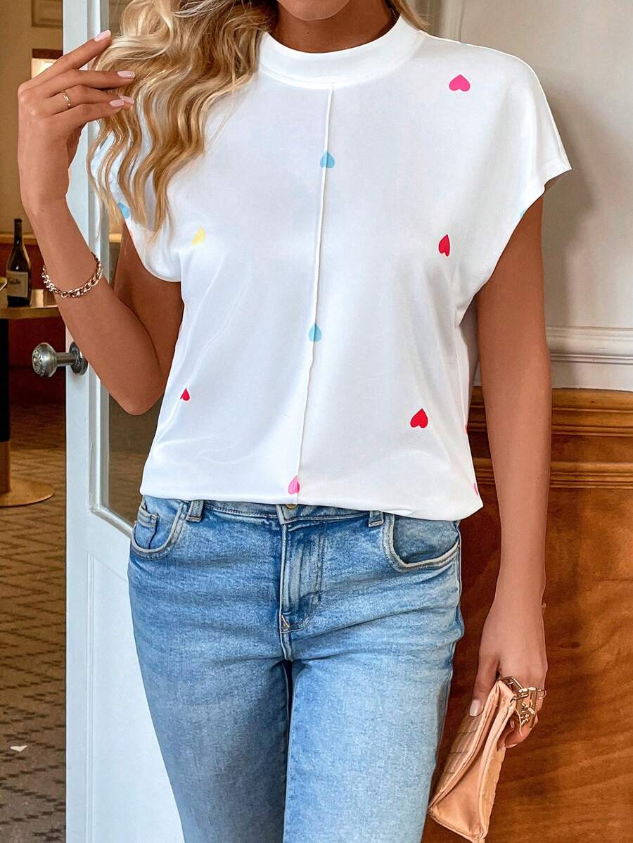 SHEIN LUNE Heart Printed T-shirt - White - View 1