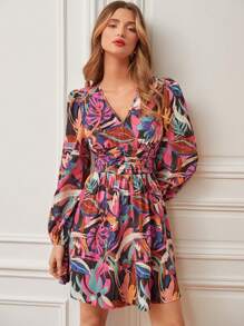 SHEIN Frenchy Valentine,女款 V 領花卉印花洋裝 - 紅色 - 查看 4