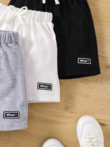 SHEIN 3 件/套男童簡約拼貼細節休閒短褲套裝 - 彩色 - 查看 6