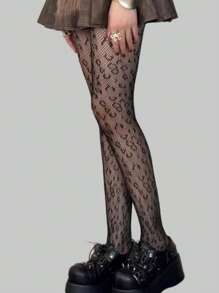 ROMWE Goth 1 Par De Calcetines De Red Con Estampado De Leopardo Para Mujer En Cuatro Estaciones