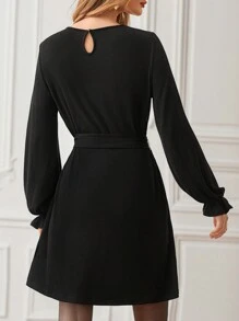 SHEIN Frenchy Lace Insert Long-sleeved Dress