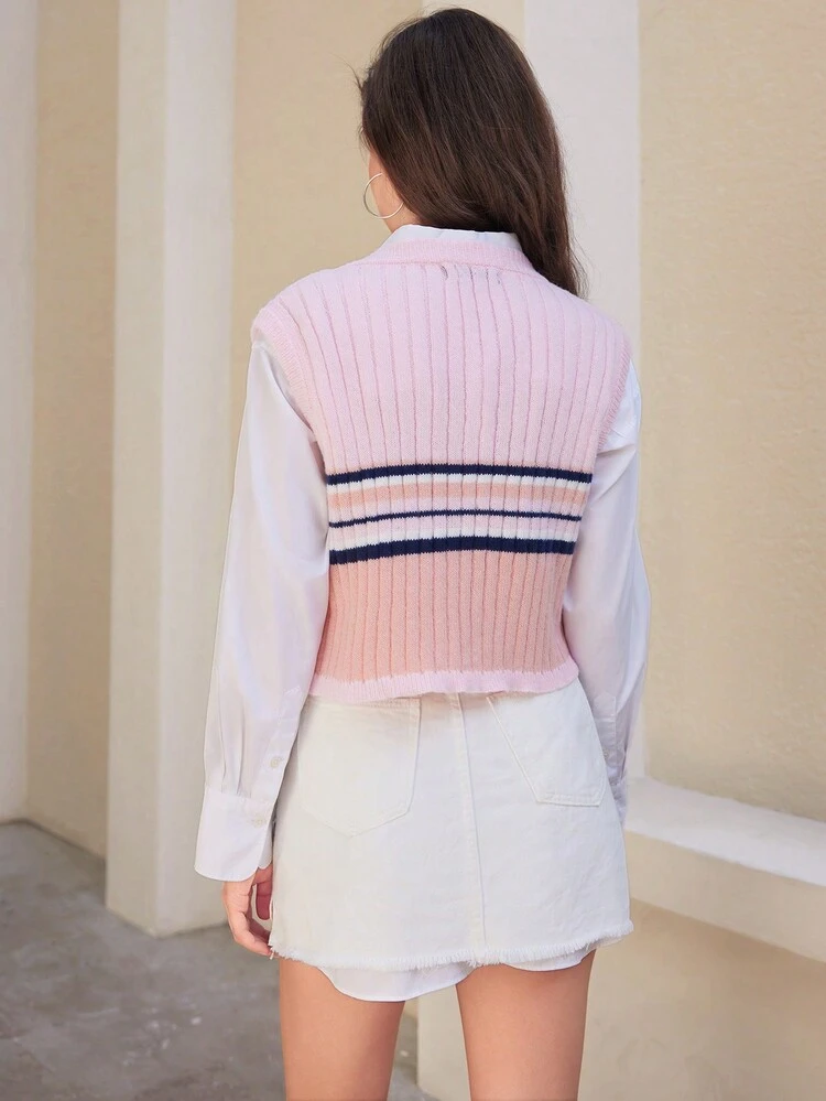 1pc V-Neck Striped Sweater Vest