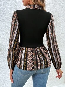 SHEIN VCAY 女士拼接幾何印花上衣 - 彩色 - 查看 2