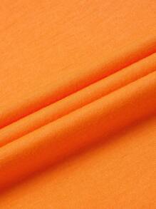 INAWLY Solid Color Round Neck Short-sleeved T-shirt - Orange - View 5