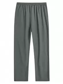 Manfinity Homme Men's Casual Solid Color Drawstring Waist Pants, Fall - Dark Grey - View 2