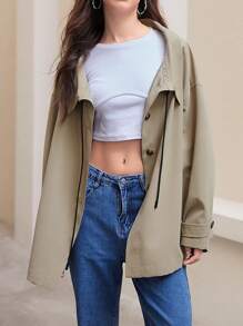 Anewsta Abrigo Trench De Ocio De Longitud Media - Verde Oliva - Ver 8