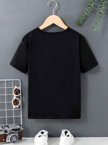 SHEIN 男童夏季足球圖案短袖t卹 - 黑色 - 查看 2