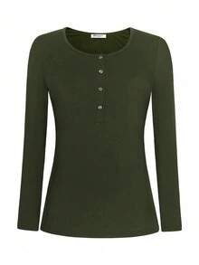 Maternity 3pcs Solid Nursing Tee With Long Sleeve - Army Green - View 6