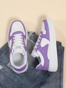 Giày thể thao thông thường có dây buộc dành cho nữ, Giày thể thao, Giày trượt băng, Nhẹ, Phong cách đường phố, Giày bệt thời trang đơn giản - Màu tím hoa cà - Xem 5