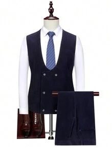 Manfinity Mode 男士加大码双排扣背心和裤子西装套装