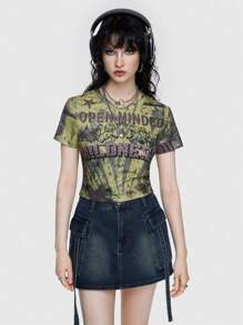 ROMWE Street Life 復古街頭風格噴墨印花短袖t恤 - 彩色 - 查看 3