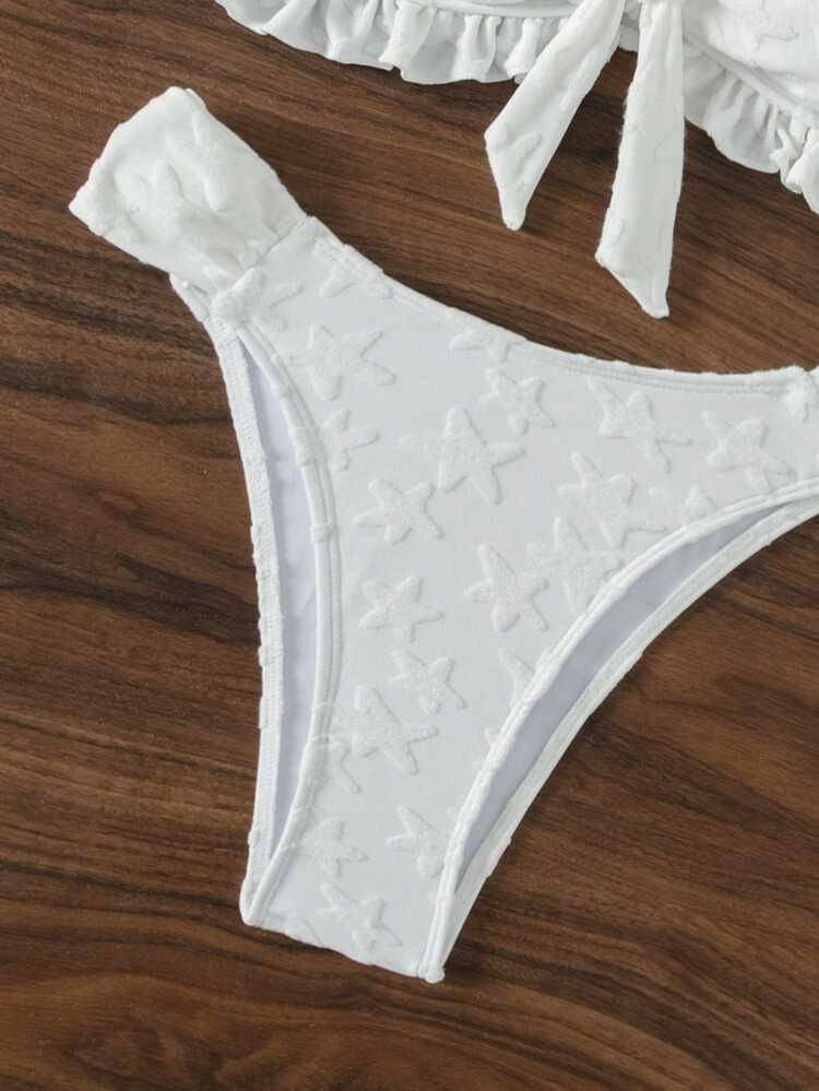 星星印花紋理前結無肩帶比基尼套裝 - 白色 - 查看 4