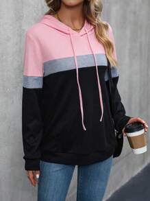 EMERY ROSE Color Block Drawstring Hoodie - Multicolor - View 7