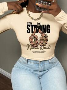 Slaydiva 女性卡通字母圖案T恤