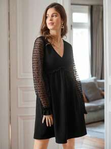 SHEIN Frenchy Women'S Mesh Splice Frill Trim Dress - Black - View 5