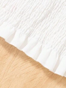 SHEIN 適用於青少年女孩的露肩上衣和喇叭褲套裝 - 白色 - 查看 5