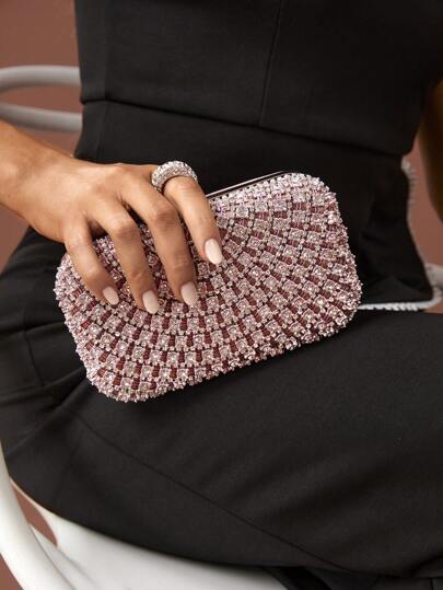 SHEIN Belle Luxury,Elegant,Exquisite,Mini Pink Rhinestone Decor Evening Clutch, For Wedding, Prom, Bridal Shower, Party, Honeymoon,For Brides,Wedding Guest And Bridesmaid Valentines , Pink