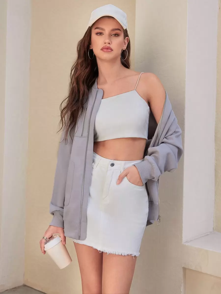 Anewsta 胸前有口袋拉鍊運動衫夾克 - 灰色 - 查看 1