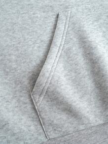 SHEIN LUNE 女士猫咪印花 3D 耳朵装饰保暖内衬连帽衫 - 淺灰色 - 查看 5