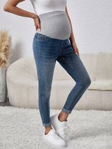 SHEIN Thai sản Đau khổ Quần jean bạn trai Với Vòng eo có thể điều chỉnh - Nhiều màu - Xem 6