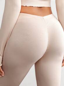 Ocili 舒適的人造絲實色圓括著掌毛邊短上衣＆喇叭褲女士休閒套裝-卡其色 - 駝色 - 查看 3