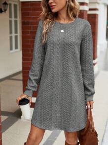 SHEIN LUNE Của phụ nữ Màu thuần Dệt kim Dệt hoa Tay áo dài Đầm - Màu xám đen - Xem 5
