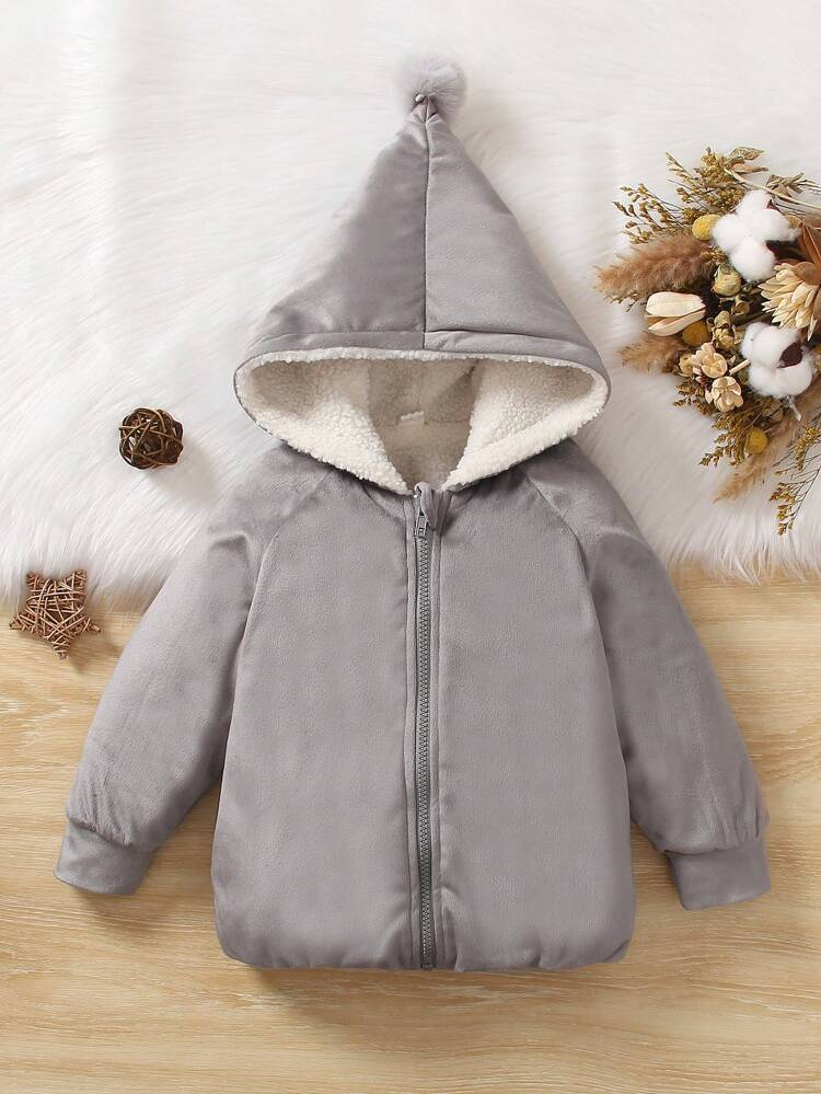 Young Girl Solid Color Hooded Padded Coat