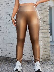 SHEIN Essnce Của phụ nữ Kích thước lớn Da giả Xà cạp Với Điện thoại Túi - Vàng - Xem 6