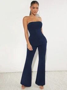 SHEIN SXY Của phụ nữ Quây Top Cây trồng Và Quần loe Bộ - Màu xanh hải quân - Xem 3